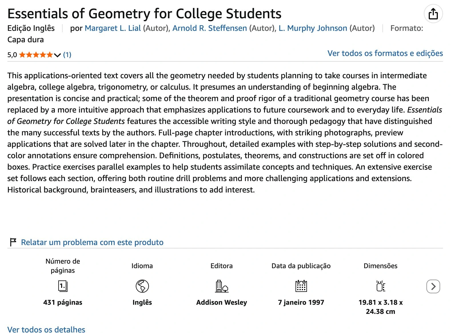 Essentials of Geometry for College Students course description