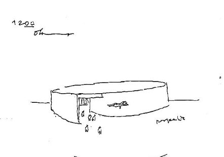 Oscar Niemeyer original exterior sketch of the circular performing arts theater